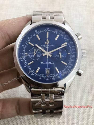 Clone Breitling Transocean Stainless Steel Mens Watch Blue Chronograph Dial